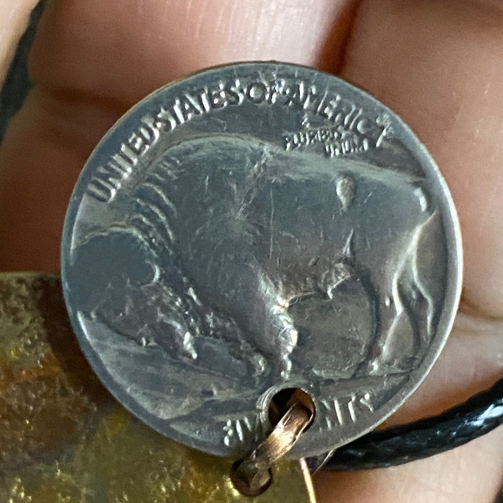 1935 Buffalo Nickel Necklace | Vintage Coin Jewelry | Patinated Copper Pendant - Picture 6 of 8